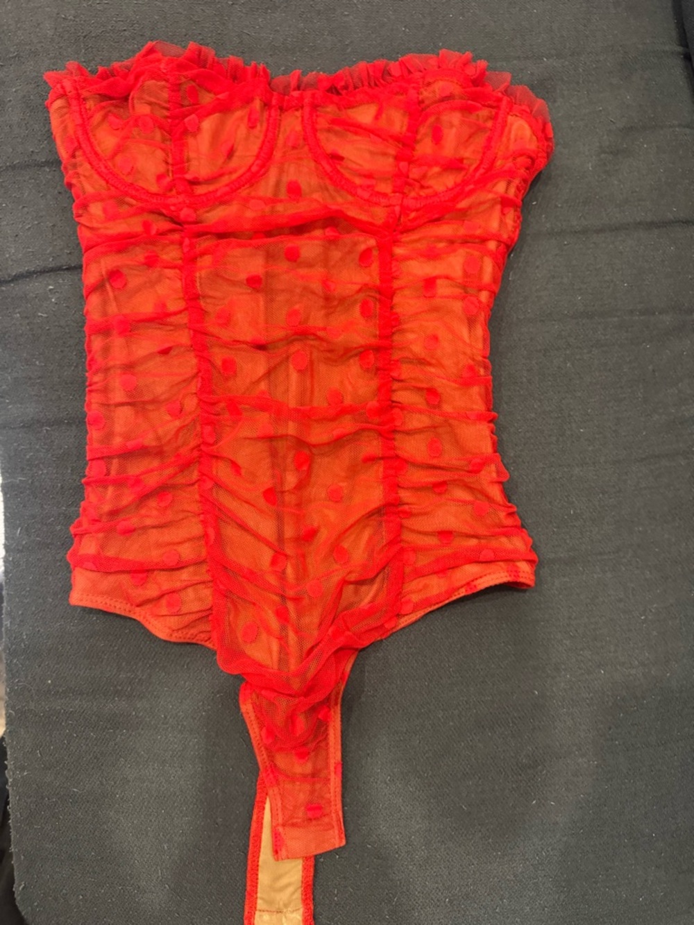 MAJORELLE Red Polka Dot Mesh Bodysuit